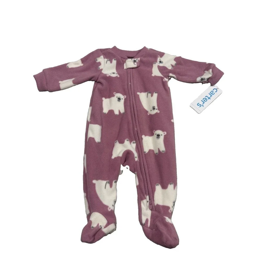 Baby Girls Carter's Polar Bears Fleece Sleeper Pajama Set Size Newborn